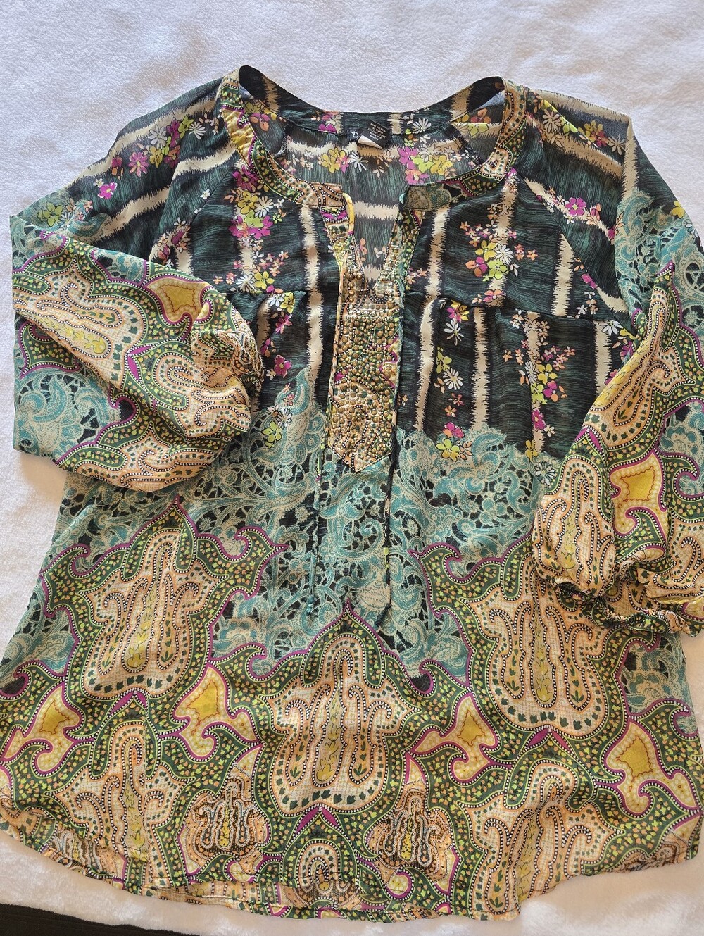 new directions Multi-Color Printed Tunic with Teal Accents